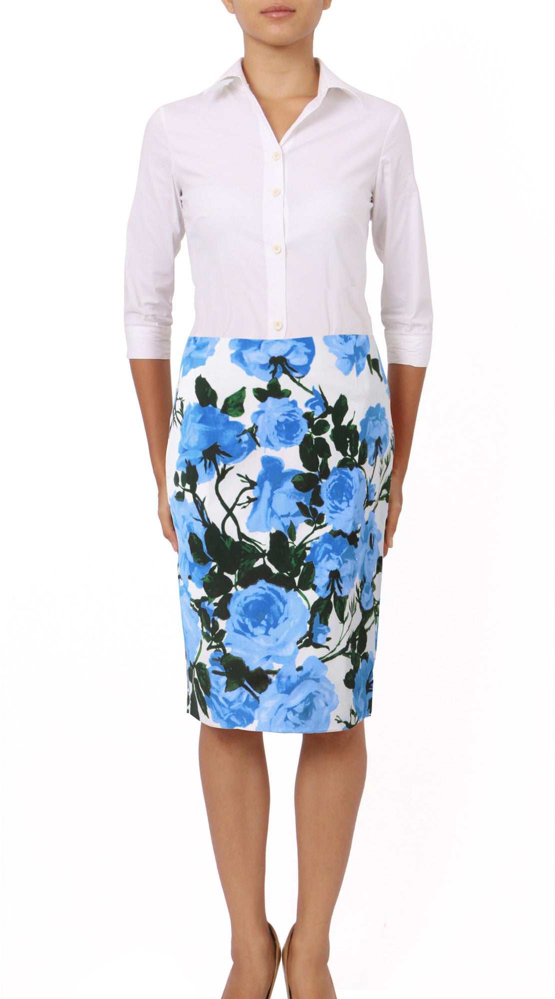Regular | Valentine Rose Pastel | White Soft Sky Blue | Front | Skirt By Samantha Sung