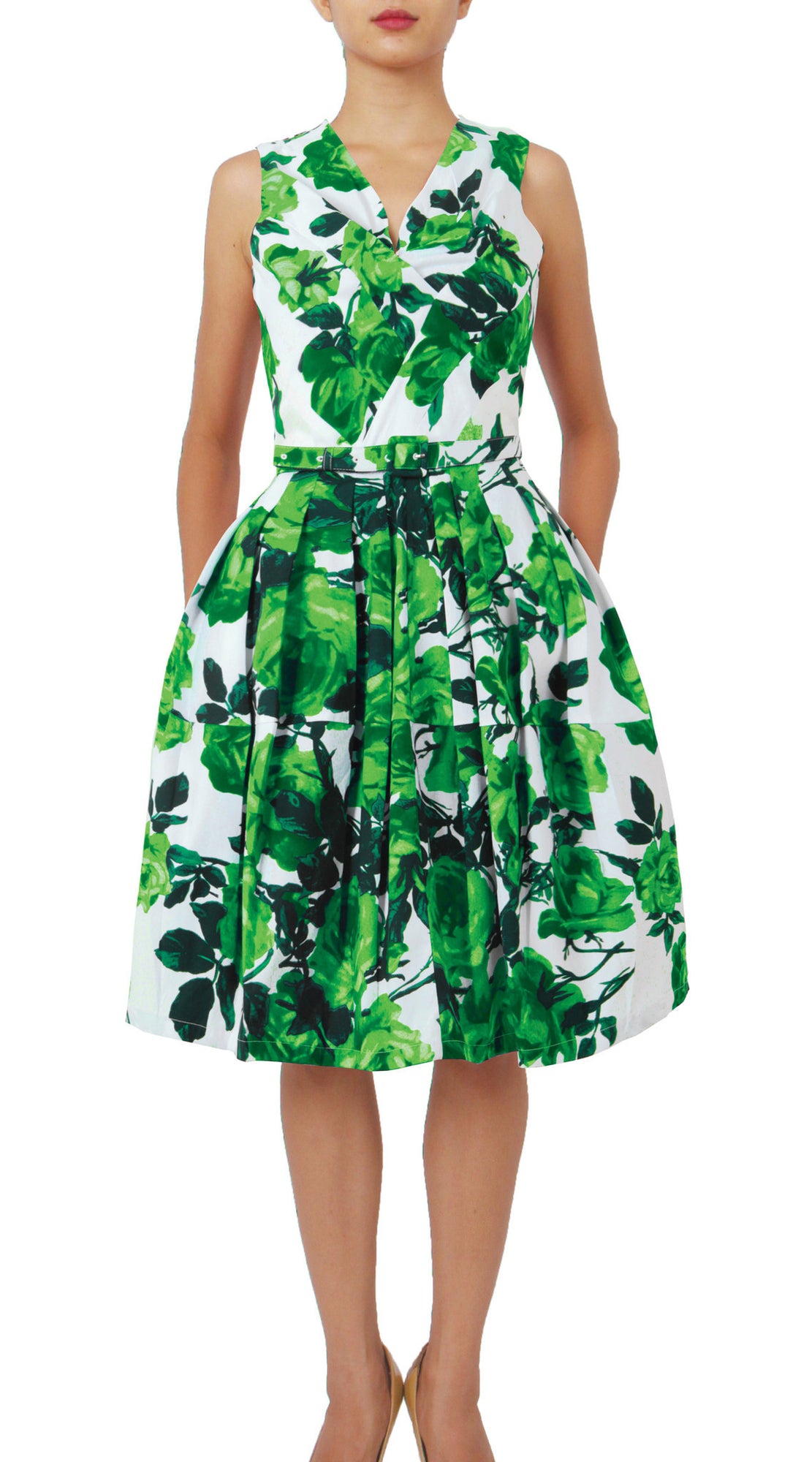 Sleeveless | Valentine Rose Pastel | White Soft Green | Front | Dress By Samantha Sung