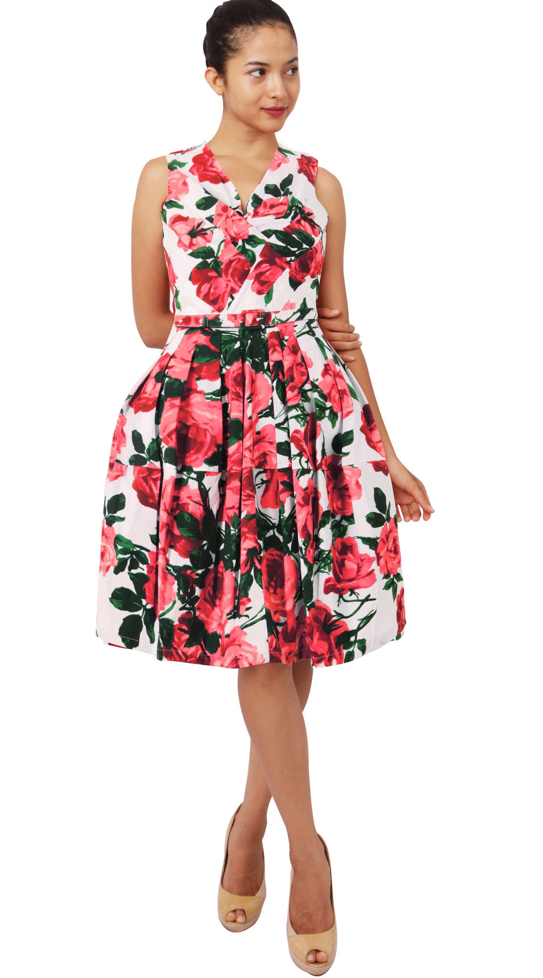Sleeveless | Valentine Rose Pastel | White Soft Rose | Front-1 | Dress By Samantha Sung