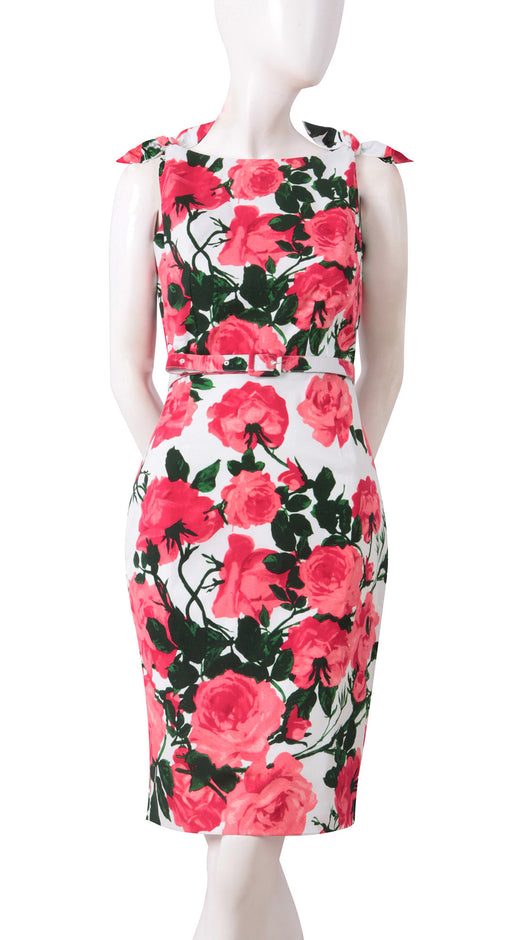 Tie Shoulder | Valentine Rose Pastel | White Soft Rose | Front | Dress By Samantha Sung