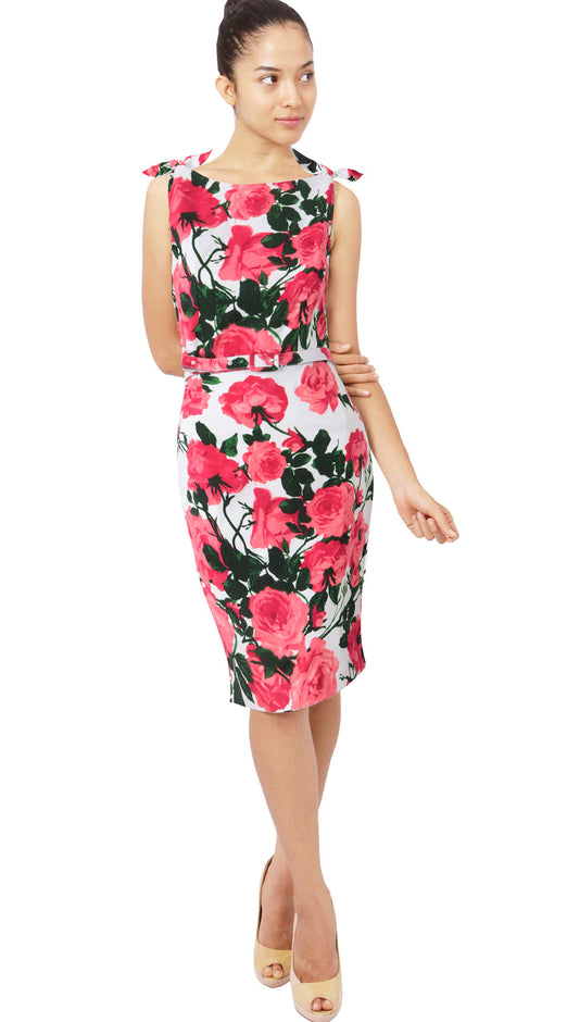 Tie Shoulder | Valentine Rose Pastel | White Soft Rose | Front | Dress By Samantha Sung