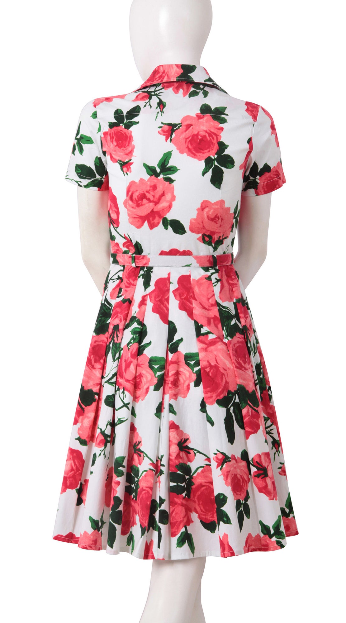 Short Sleeve | Valentine Rose Pastel | White Soft Rose | Back | Shirt Dress By Samantha Sung