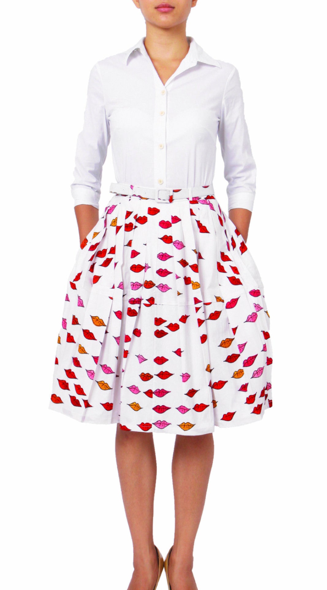 Regular | Warhole Lips | White Indian Red | Front | Skirt By Samantha Sung