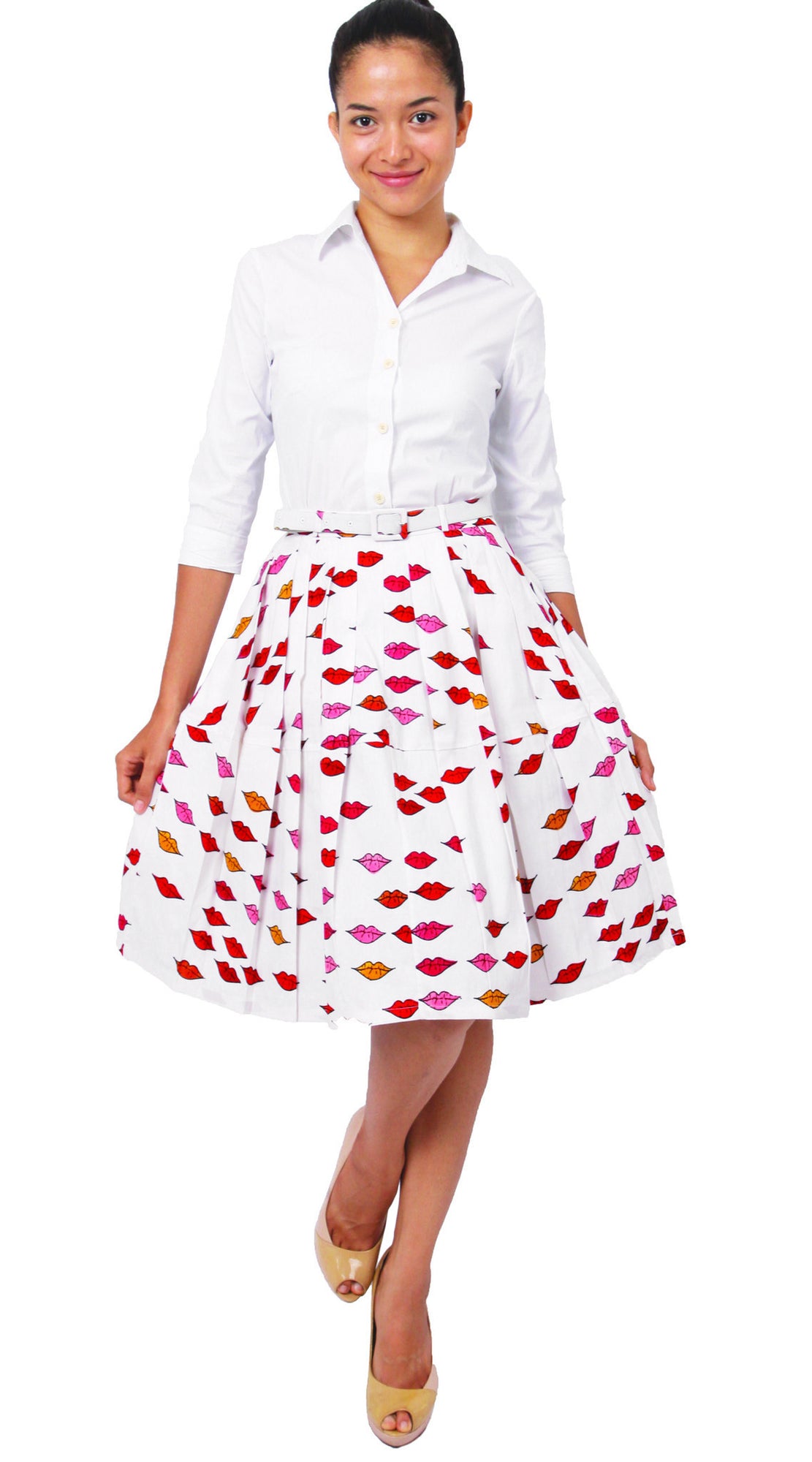 Regular | Warhole Lips | White Indian Red | Front | Skirt By Samantha Sung