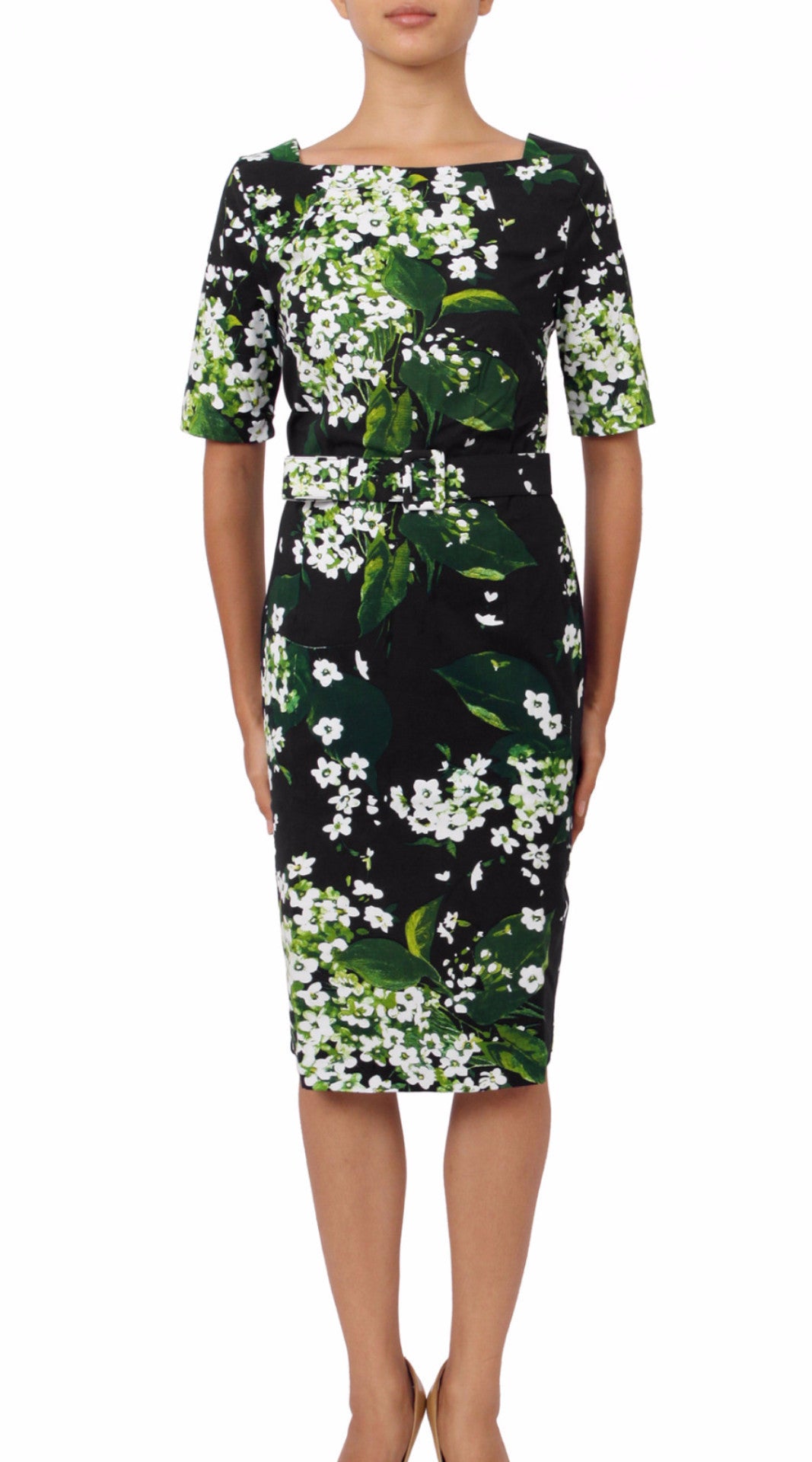 1/2 Sleeve | White Blossom | Black White | Front | Dress By Samantha Sung