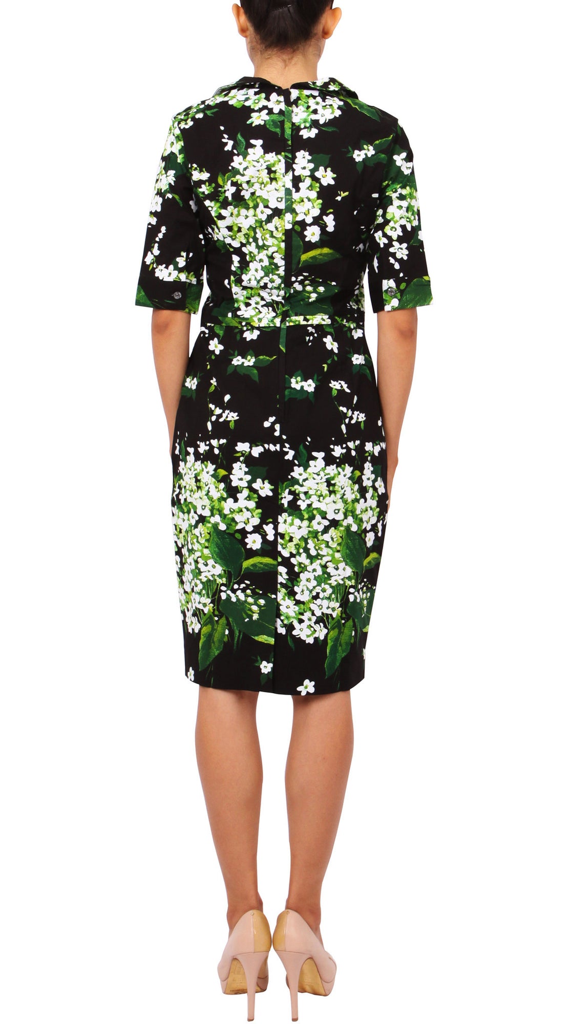 1/2 Sleeve | White Blossom | Black White | Back | Dress By Samantha Sung