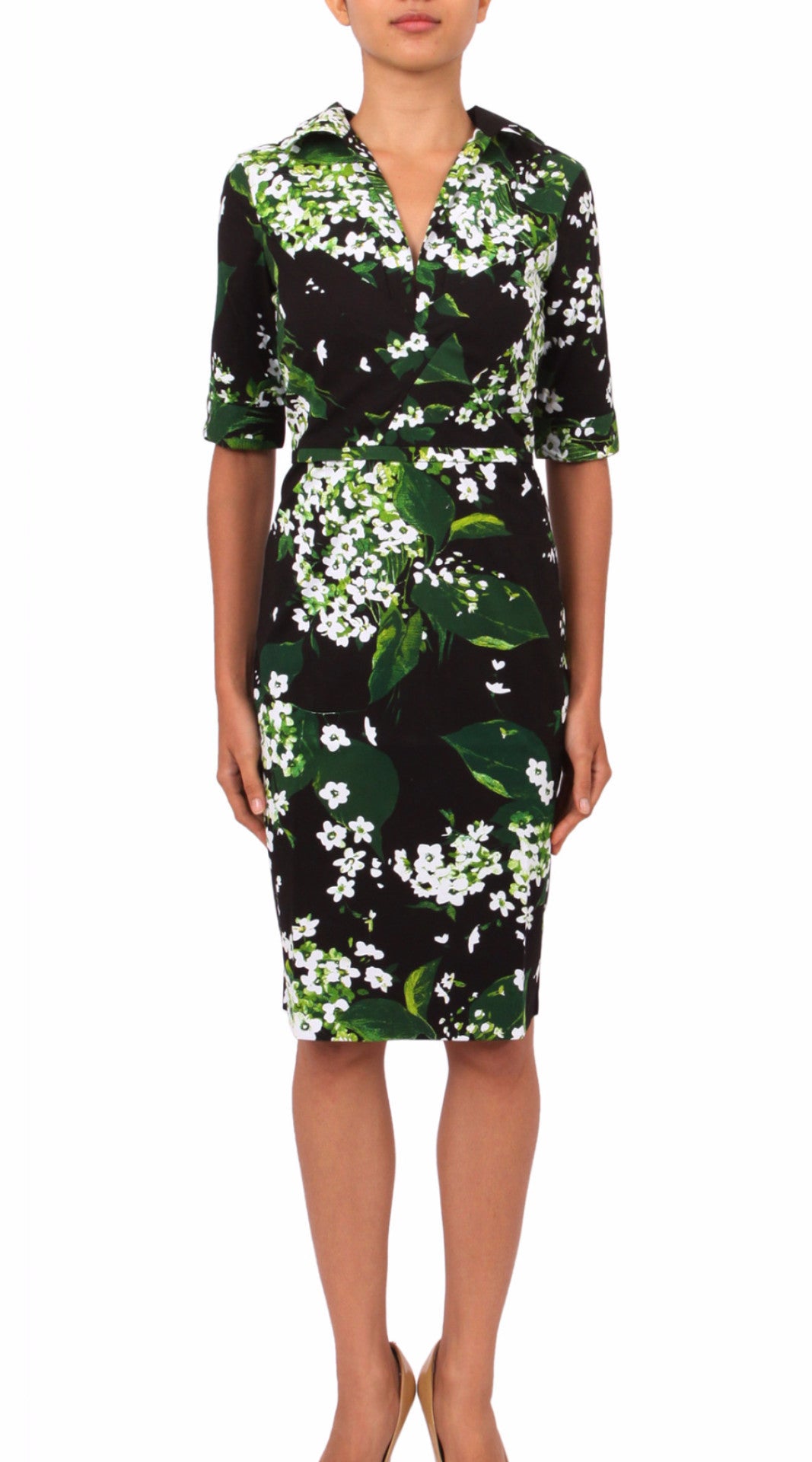 1/2 Sleeve | White Blossom | Black White | Front | Dress By Samantha Sung
