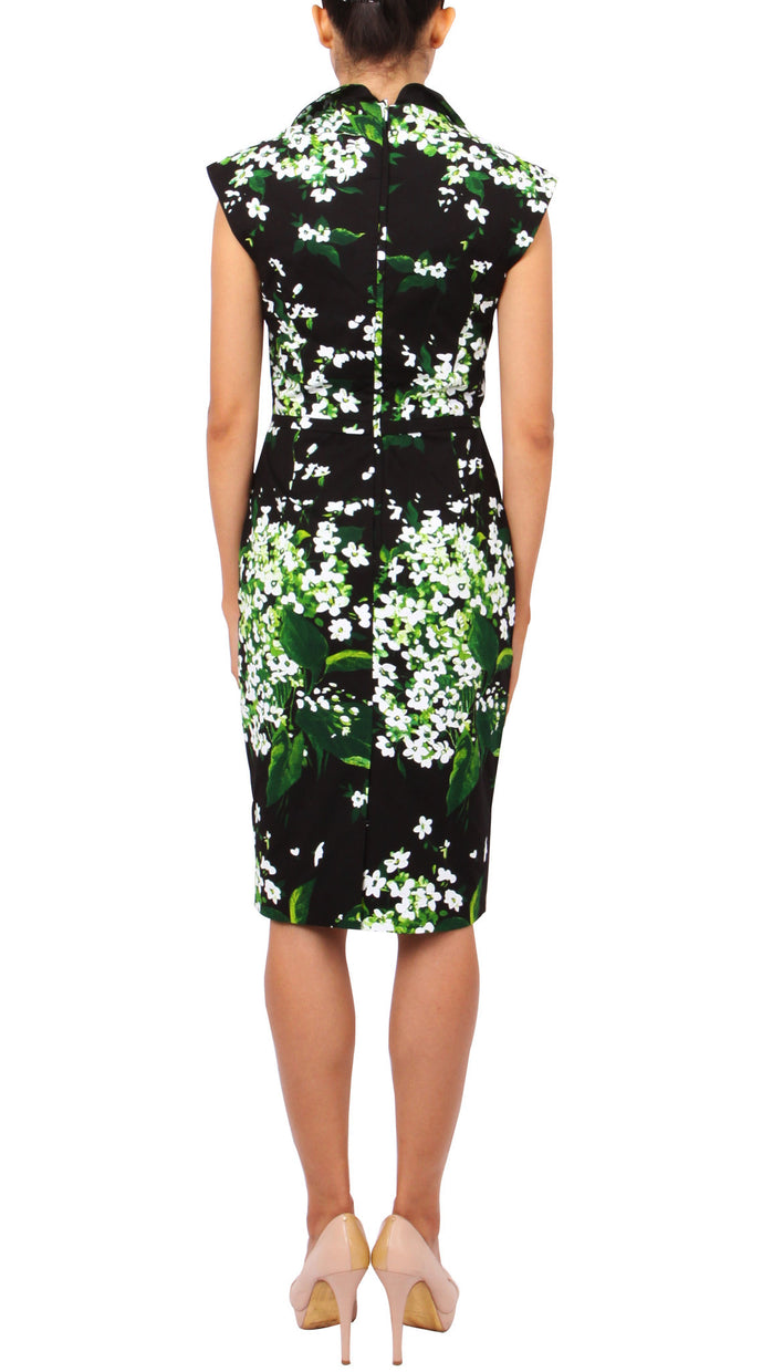 1/2 Sleeve | White Blossom | Black White | Back | Dress By Samantha Sung