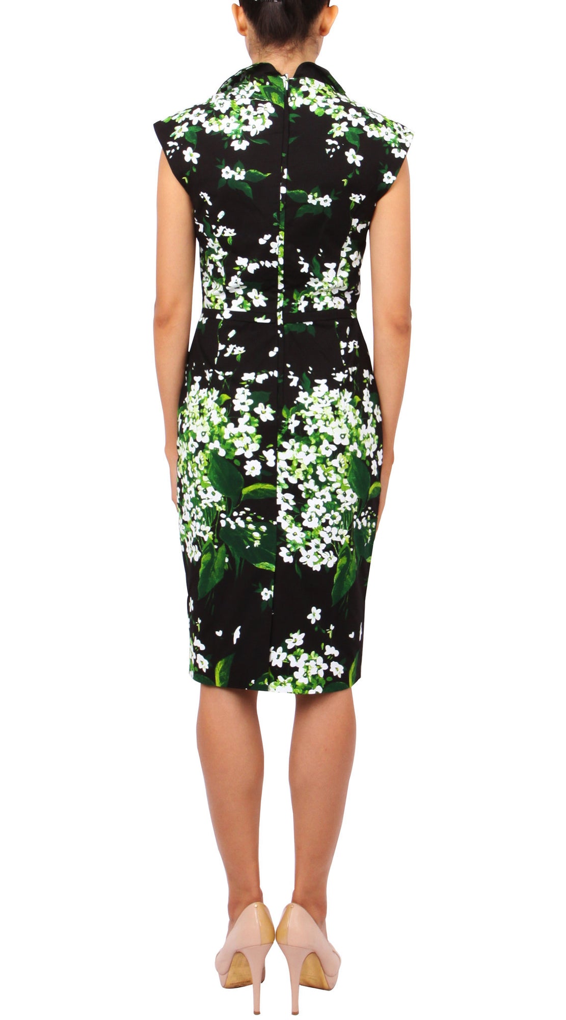 1/2 Sleeve | White Blossom | Black White | Back | Dress By Samantha Sung