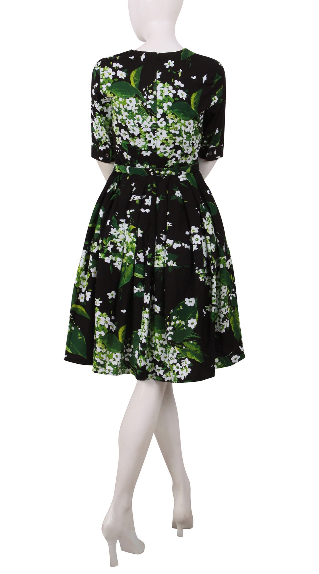 1/2 Sleeve | White Blossom | Black White | Back | Dress By Samantha Sung