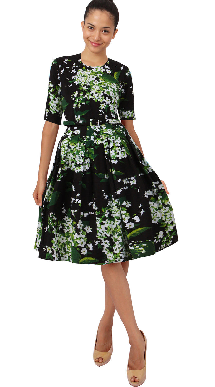 1/2 Sleeve | White Blossom | Black White | Front | Dress By Samantha Sung