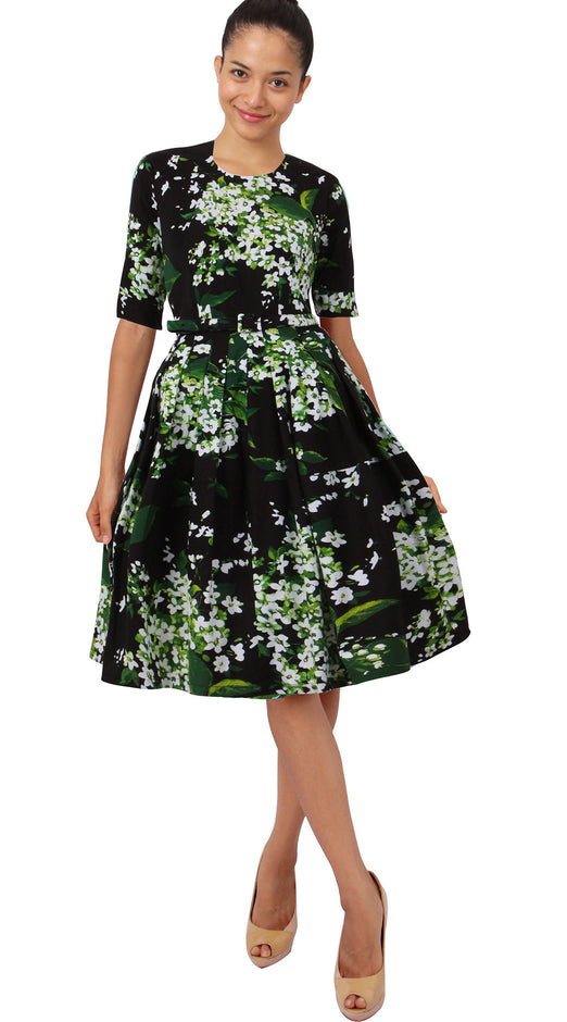 1/2 Sleeve | White Blossom | Black White | Front | Dress By Samantha Sung