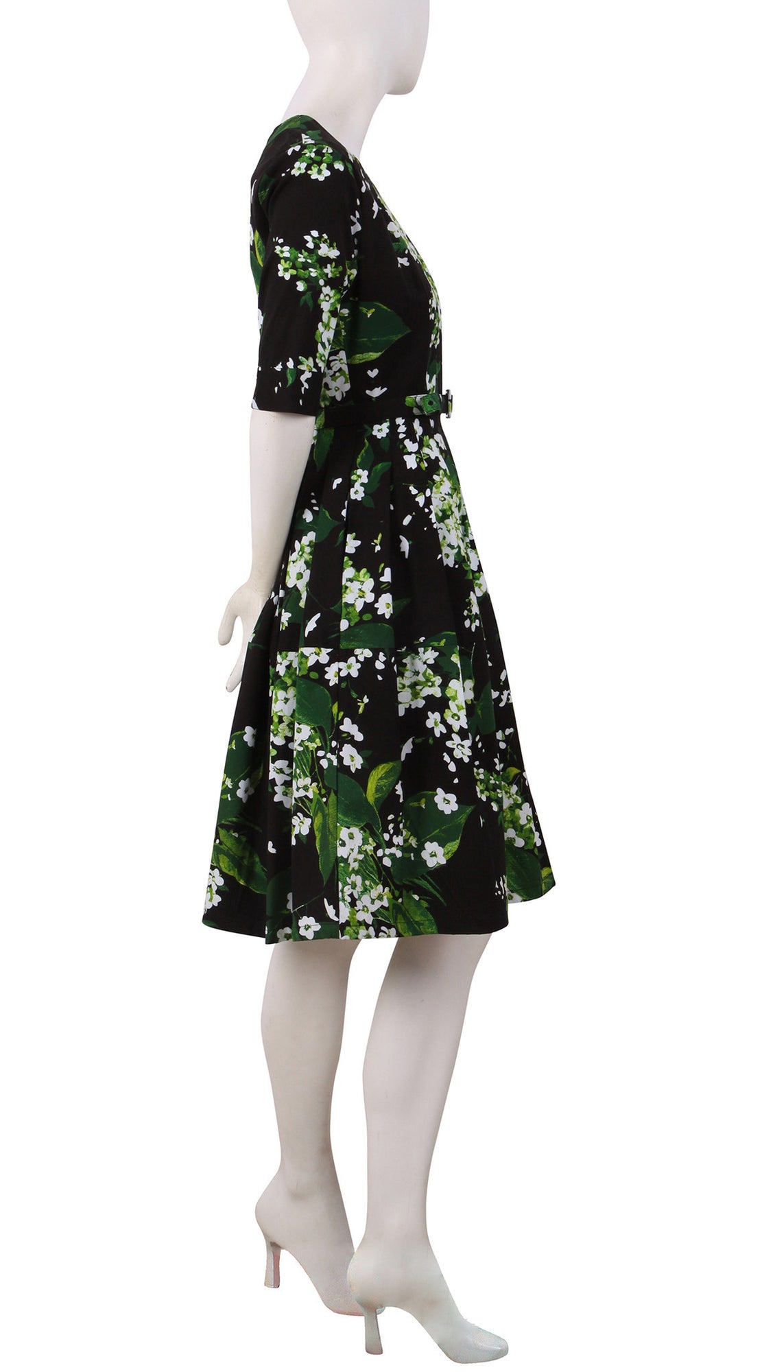 1/2 Sleeve | White Blossom | Black White | Right | Dress By Samantha Sung