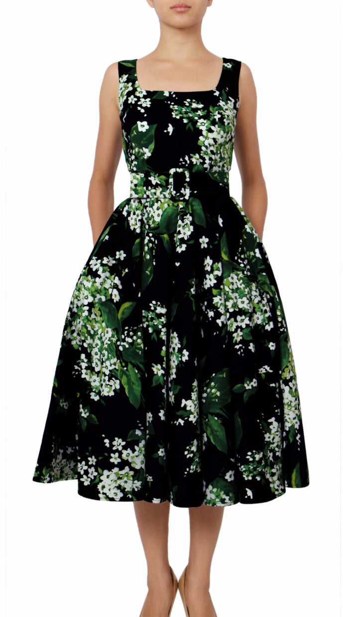 Sleeveless | White Blossom | Black White | Front | Dress By Samantha Sung
