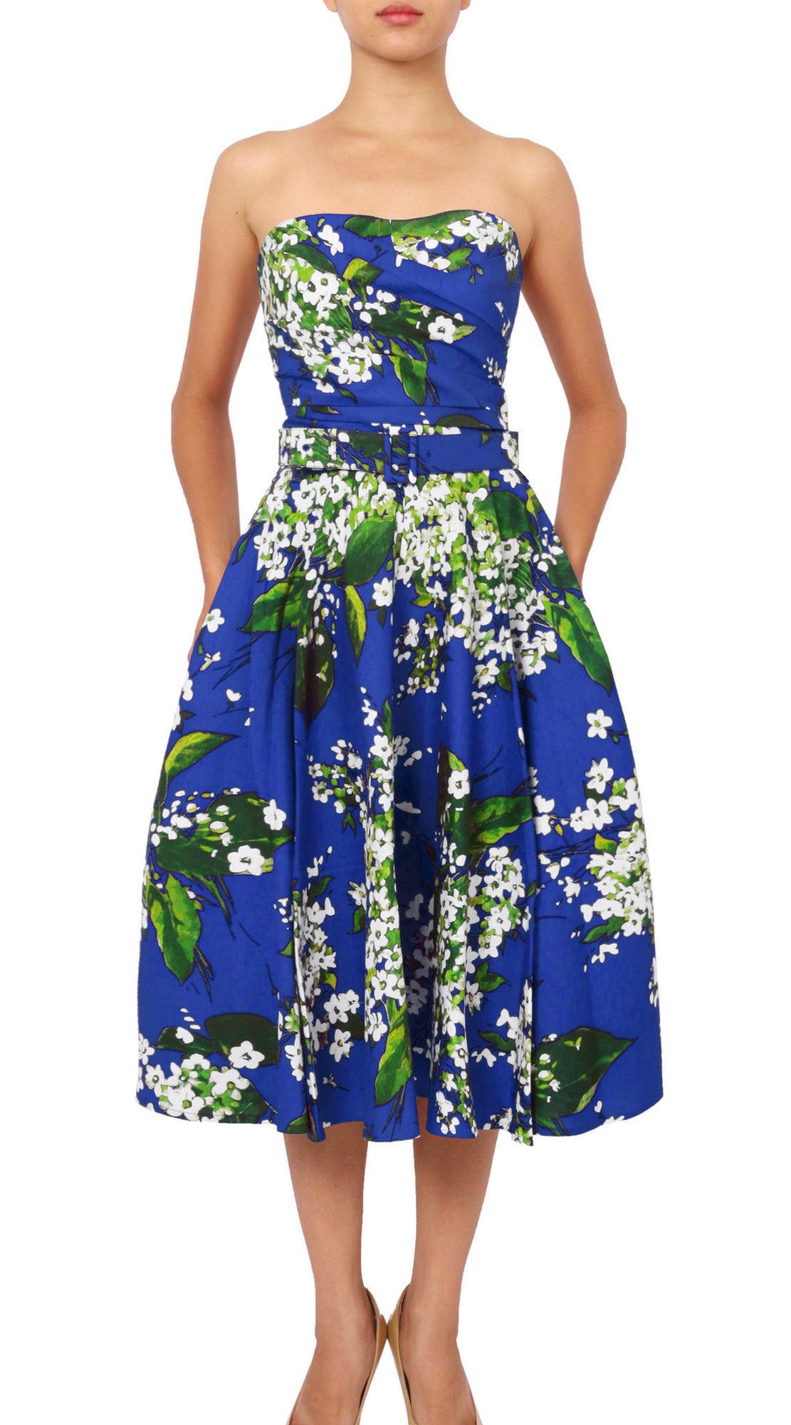 Strapless | White Blossom | Admiral Blue White | Front | Dress By Samantha Sung