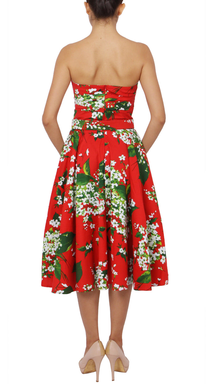 Strapless | White Blossom | Indian Red White | Back | Dress By Samantha Sung