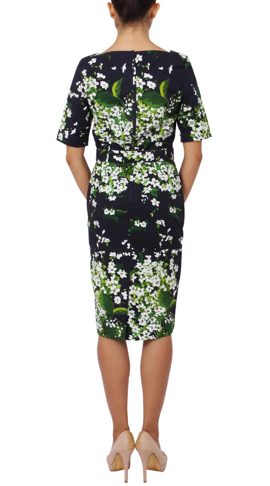 1/2 Sleeve | White Blossom | Indigo White | Back | Dress By Samantha Sung