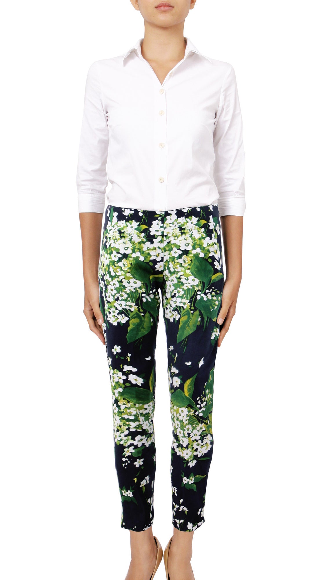 Long | White Blossom | Indigo White | Front | Pants By Samantha Sung