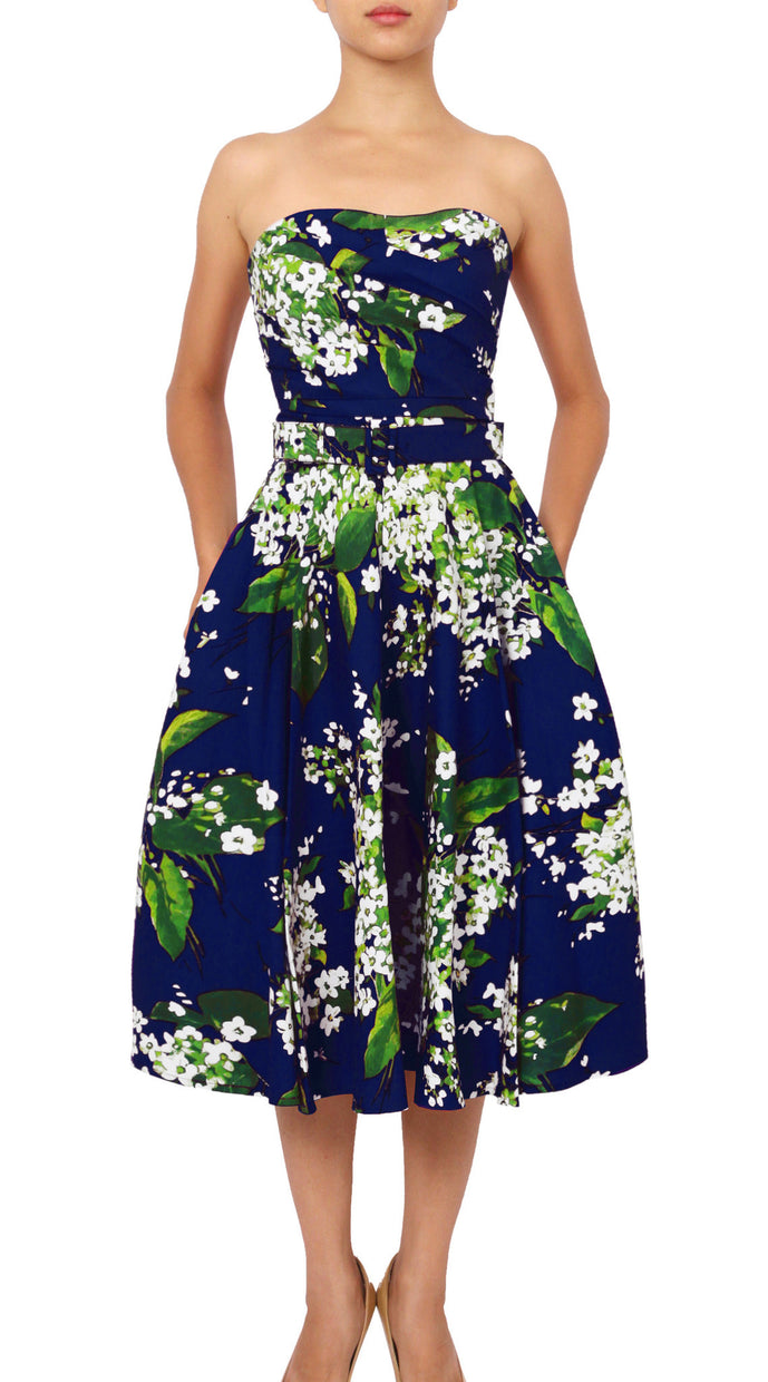 Strapless | White Blossom | Indigo White | Front | Dress By Samantha Sung