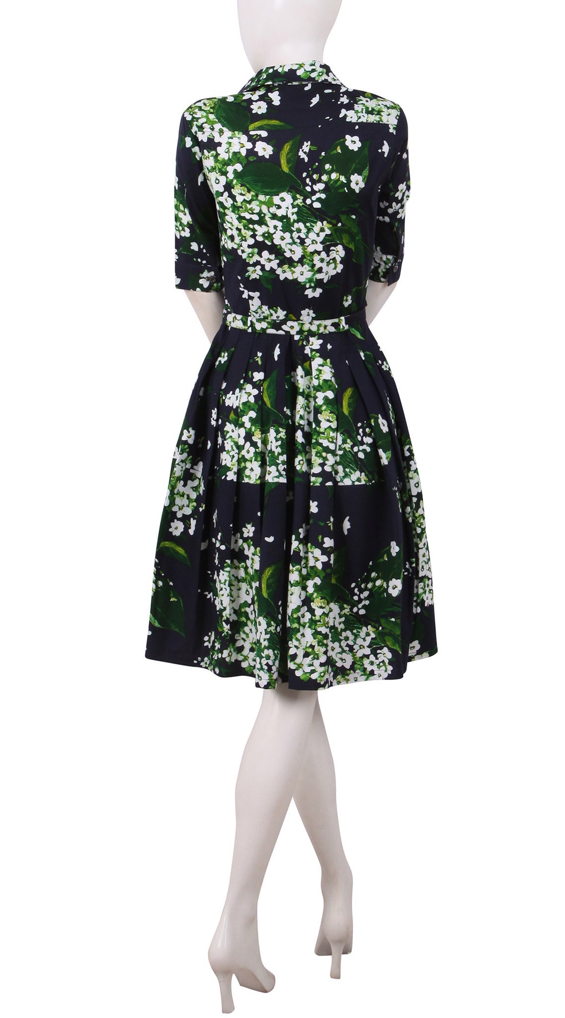 1/2 Sleeve | White Blossom | Indigo White | Back | Shirt Dress By Samantha Sung