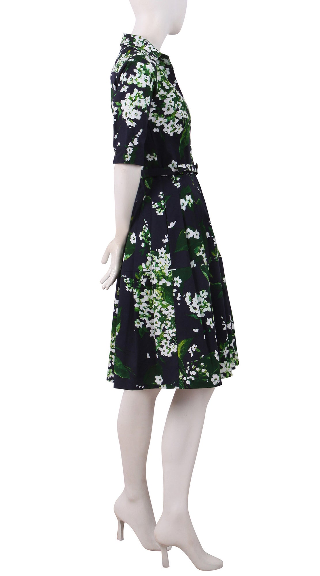 1/2 Sleeve | White Blossom | Indigo White | Right | Shirt Dress By Samantha Sung