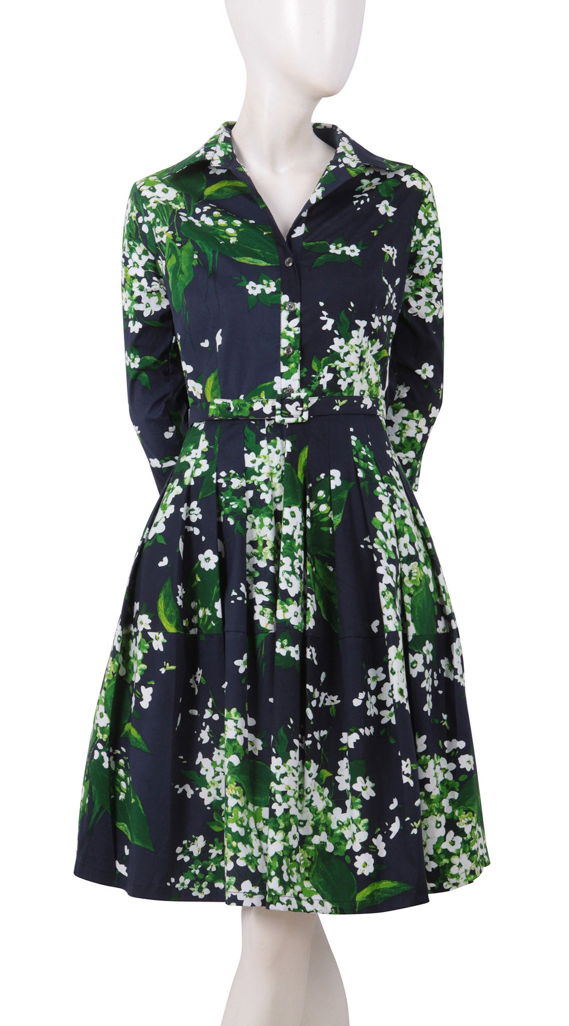 3/4 Sleeve | White Blossom | Indigo White | Front | Shirt Dress By Samantha Sung