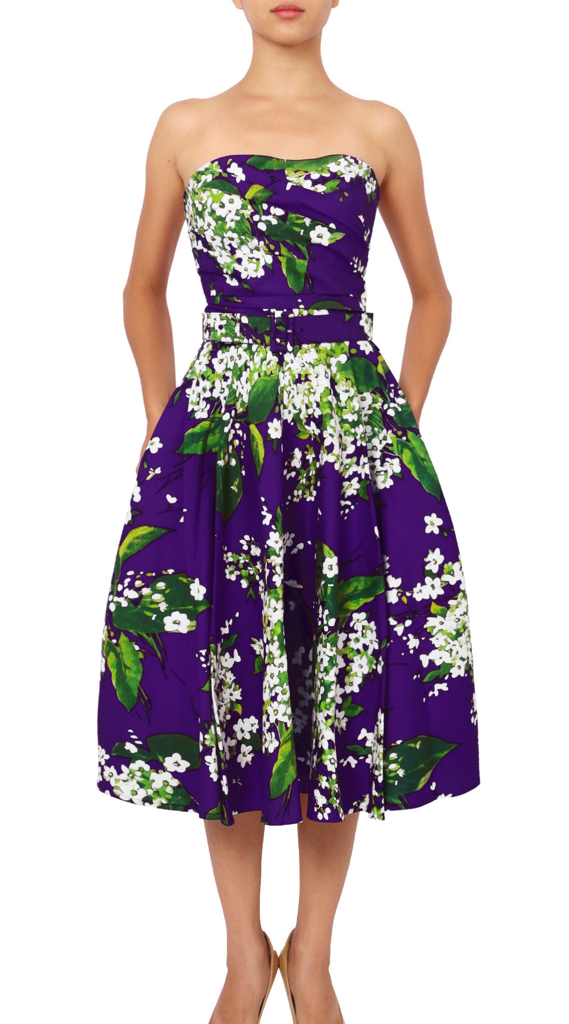 Strapless | White Blossom | Lilac White | Front | Dress By Samantha Sung