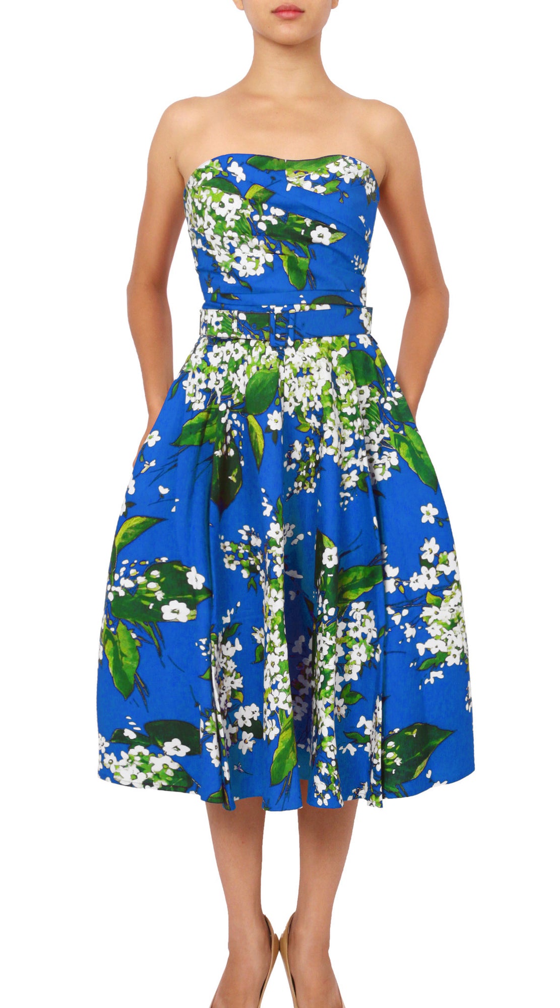 Strapless | White Blossom | Sea Blue White | Front | Dress By Samantha Sung