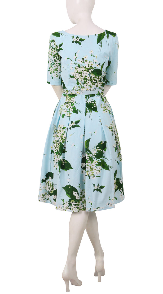 1/2 Sleeve | White Blossom | Soft Blue White | Back | Dress By Samantha Sung