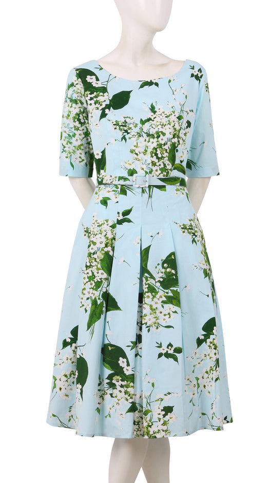 1/2 Sleeve | White Blossom | Soft Blue White | Front | Dress By Samantha Sung