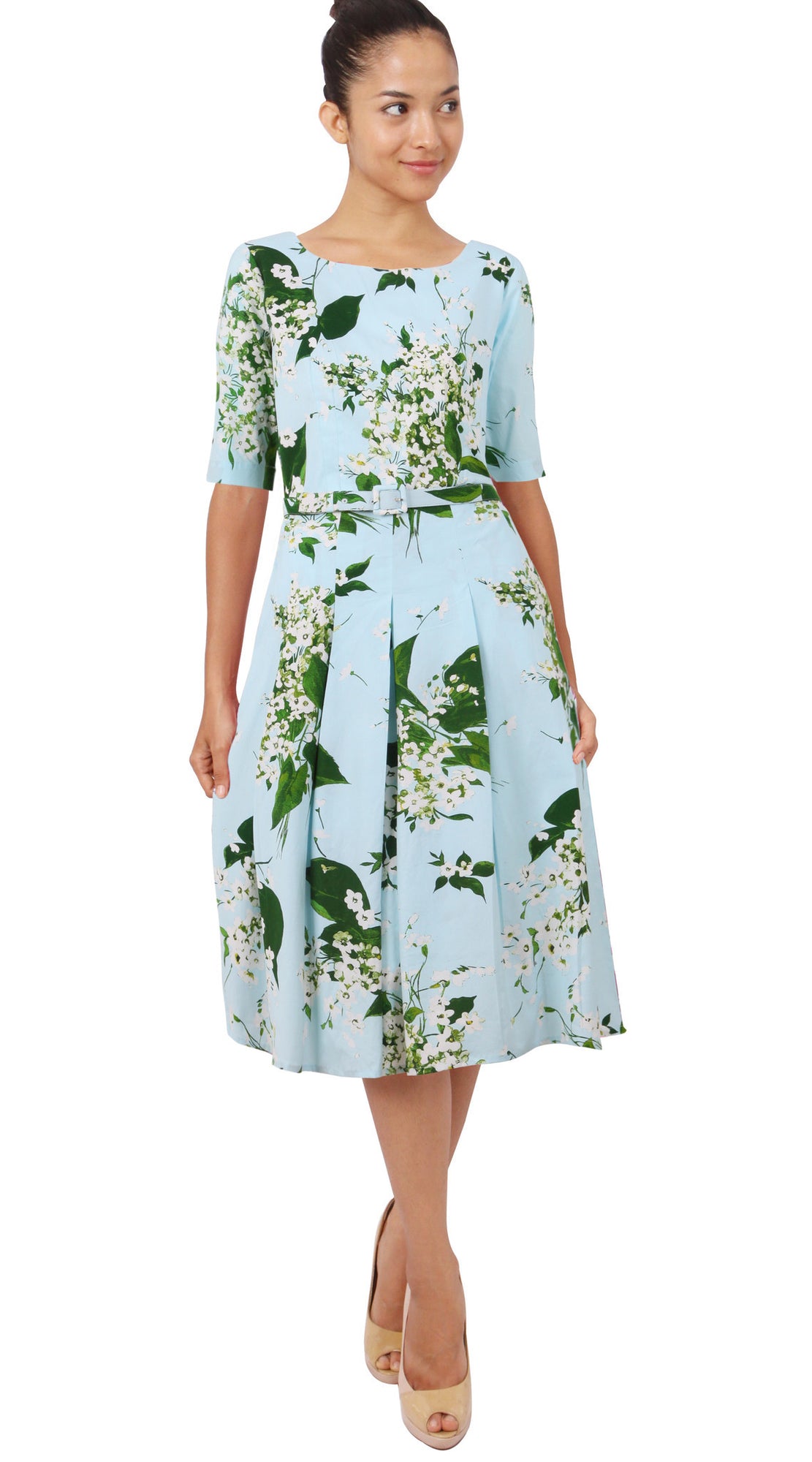 1/2 Sleeve | White Blossom | Soft Blue White | Front | Dress By Samantha Sung