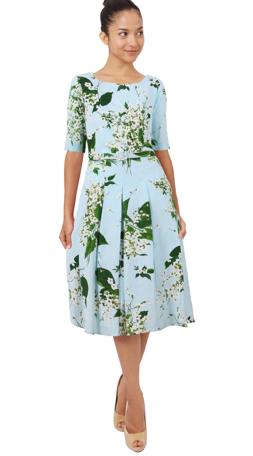 1/2 Sleeve | White Blossom | Soft Blue White | Front | Dress By Samantha Sung