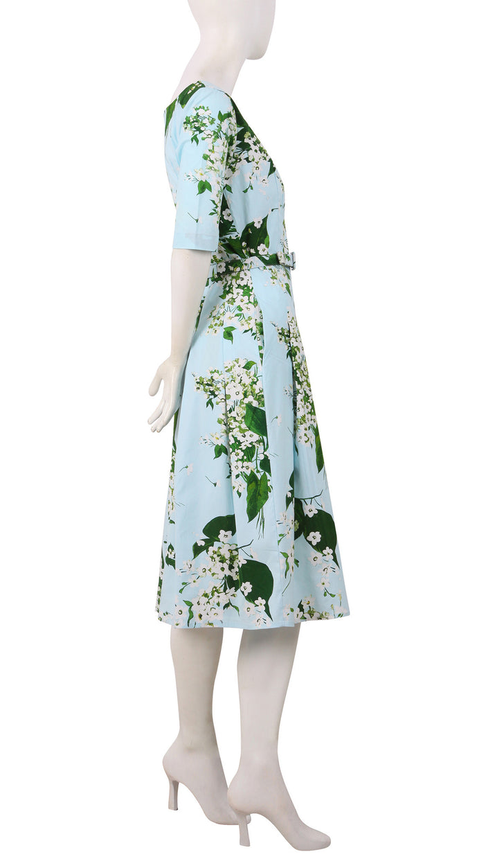 1/2 Sleeve | White Blossom | Soft Blue White | Right | Dress By Samantha Sung