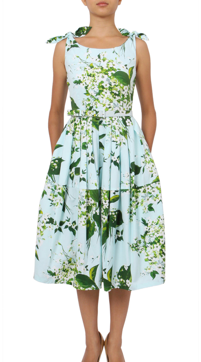 Tie Shoulder | White Blossom | Soft Blue White | Front | Dress By Samantha Sung