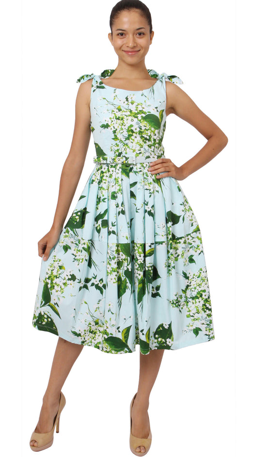 Tie Shoulder | White Blossom | Soft Blue White | Front | Dress By Samantha Sung