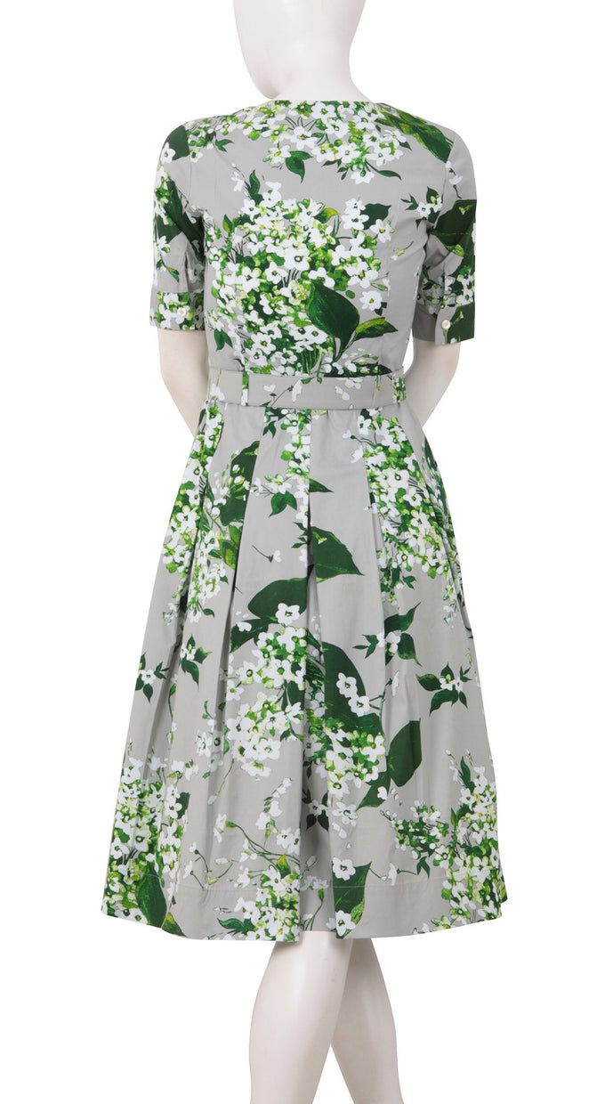 Donna Dress Crew Neck 1/2 Sleeve Midi Cotton Stretch (White Blossom)