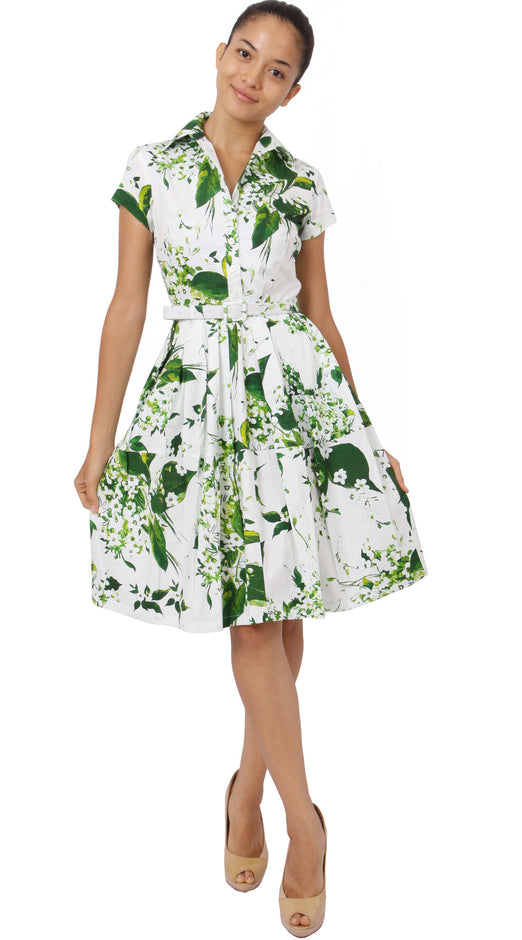 Cap Sleeve | White Blossom | White White | Front-1 | Shirt Dress By Samantha Sung
