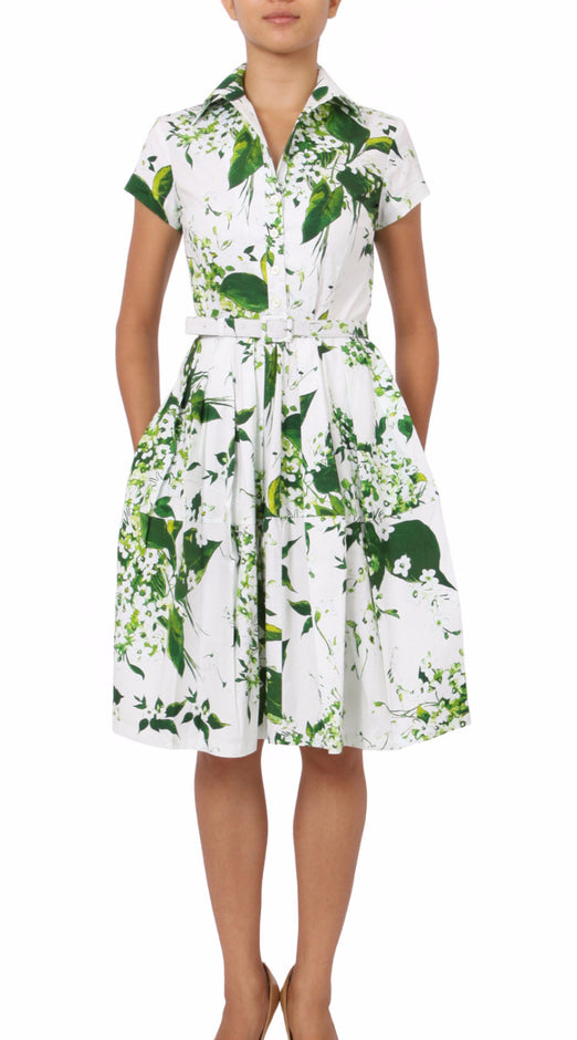 Cap Sleeve | White Blossom | White White | Front-1 | Shirt Dress By Samantha Sung