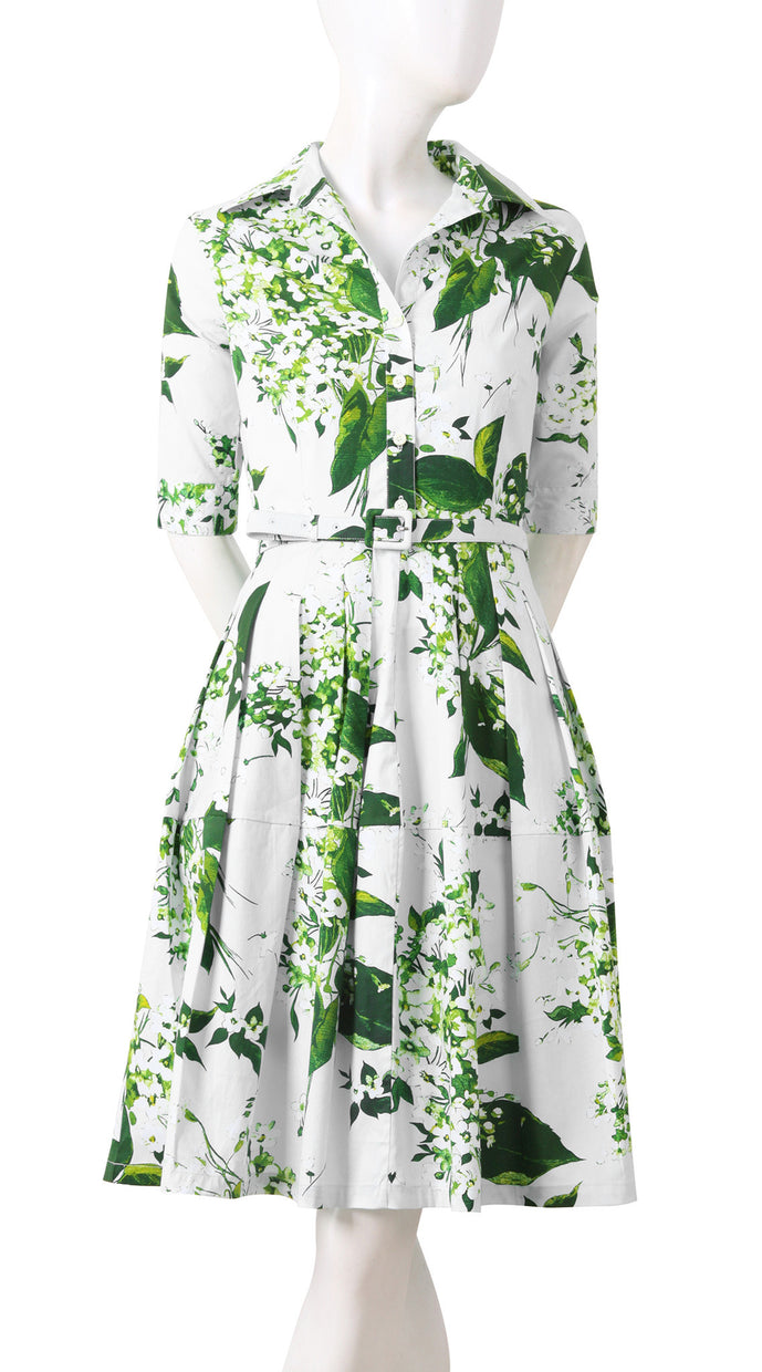 1/2 Sleeve | White Blossom | White White | Front | Shirt Dress By Samantha Sung