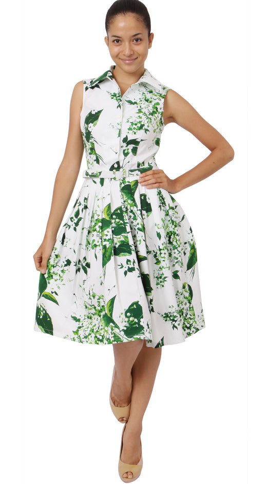Sleeveless | White Blossom | White White | Front-1 | Shirt Dress By Samantha Sung
