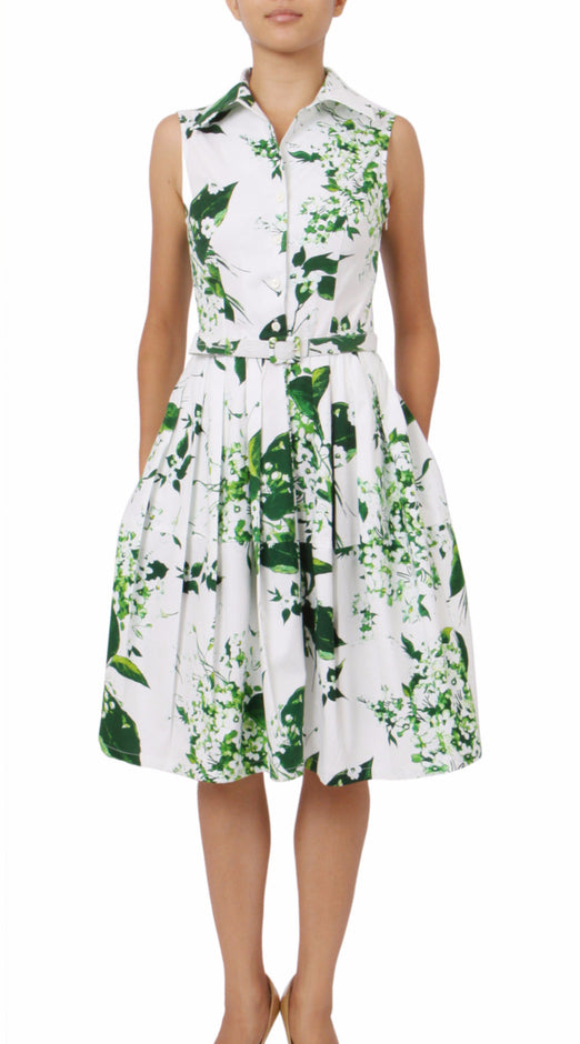 Sleeveless | White Blossom | White White | Front-1 | Shirt Dress By Samantha Sung
