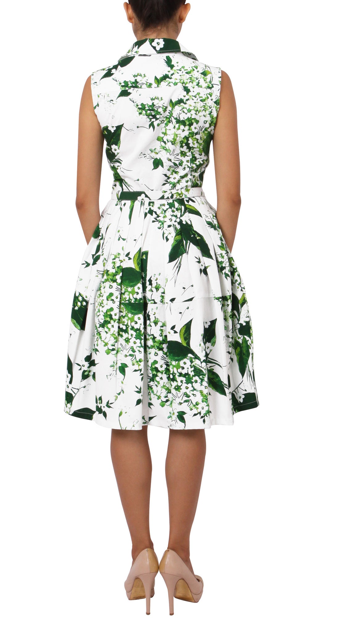 Sleeveless | White Blossom | White White | Back | Shirt Dress By Samantha Sung