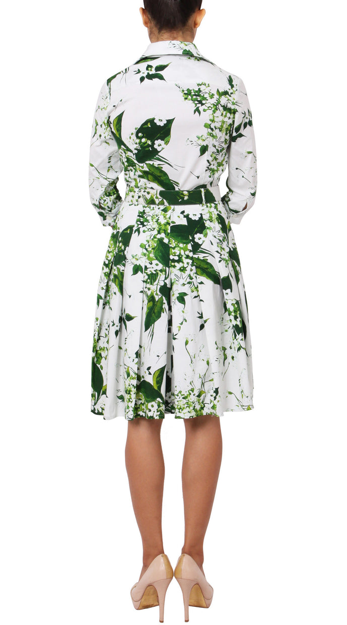3/4 Sleeve | White Blossom | White White | Back | Shirt Dress By Samantha Sung