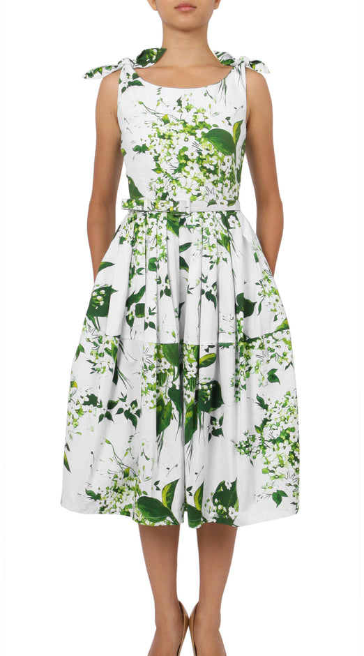 Tie Shoulder | White Blossom | Soft Blue White | Front | Dress By Samantha Sung