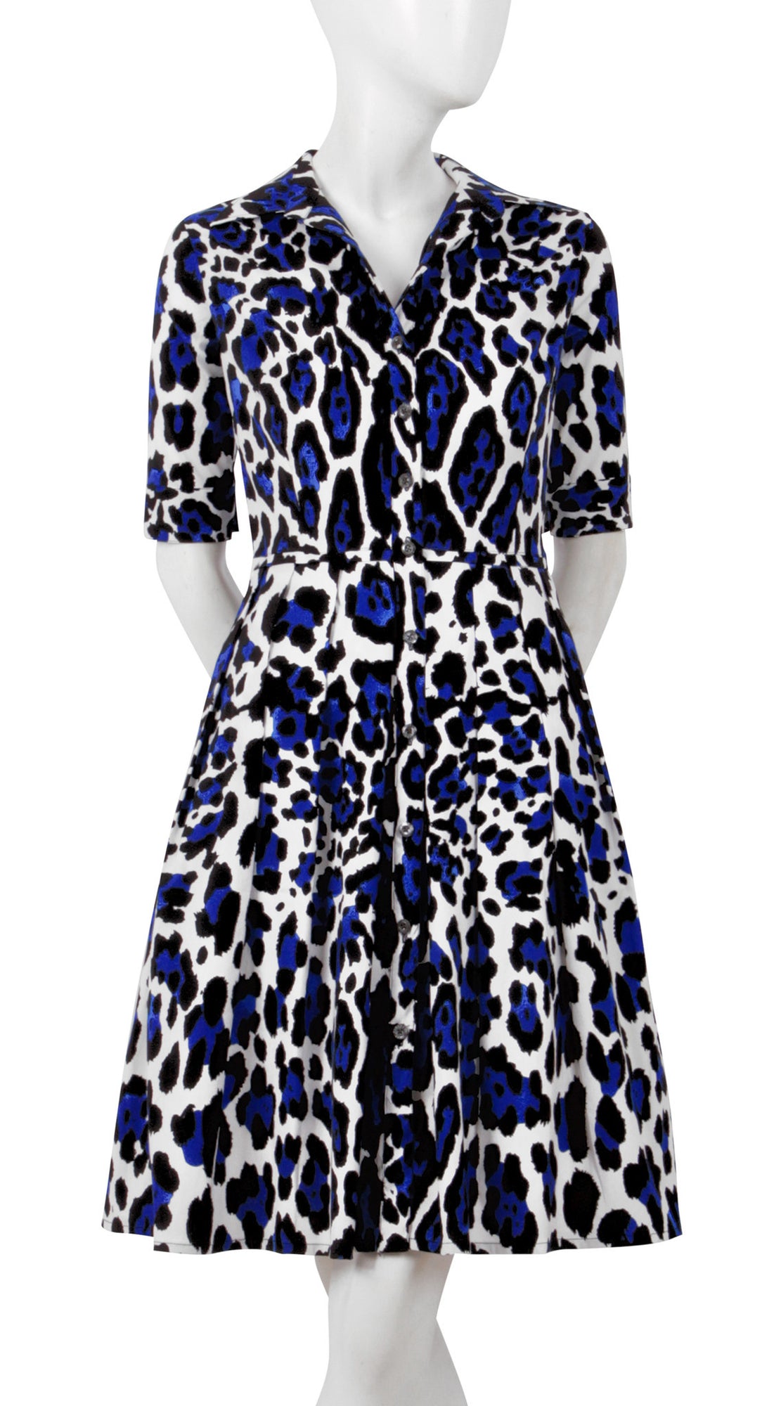 1/2 Sleeve | White Jaguar | White Admiral Blue | Front | Shirt Dress By Samantha Sung