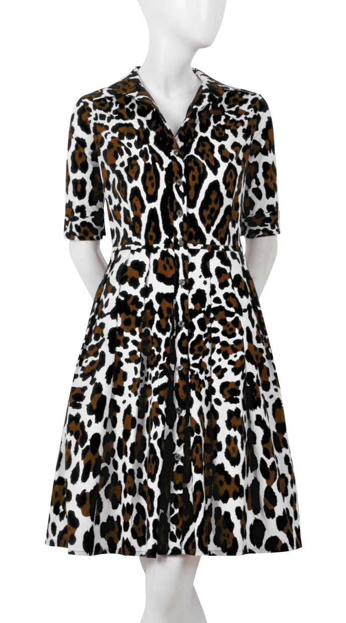 1/2 Sleeve | White Jaguar | White Camel | Front | Shirt Dress By Samantha Sung