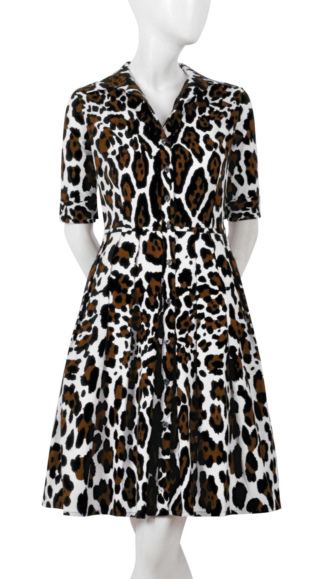 1/2 Sleeve | White Jaguar | White Camel | Front | Shirt Dress By Samantha Sung