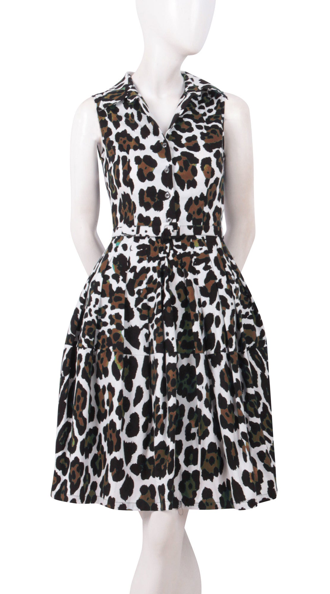 Sleeveless | White Jaguar | White Camel | Front | Shirt Dress By Samantha Sung