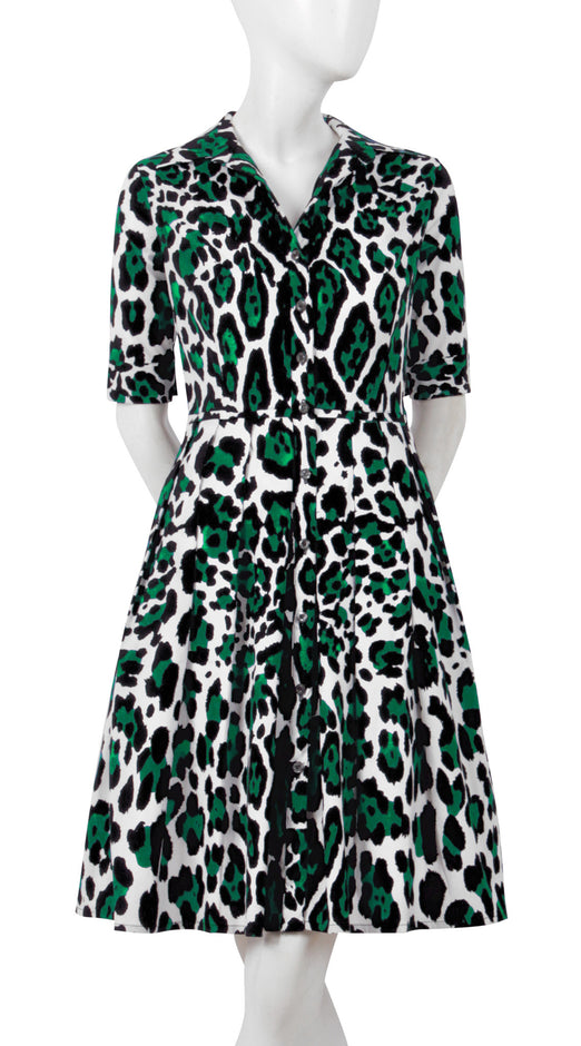 1/2 Sleeve | White Jaguar | White Camel | Front | Shirt Dress By Samantha Sung