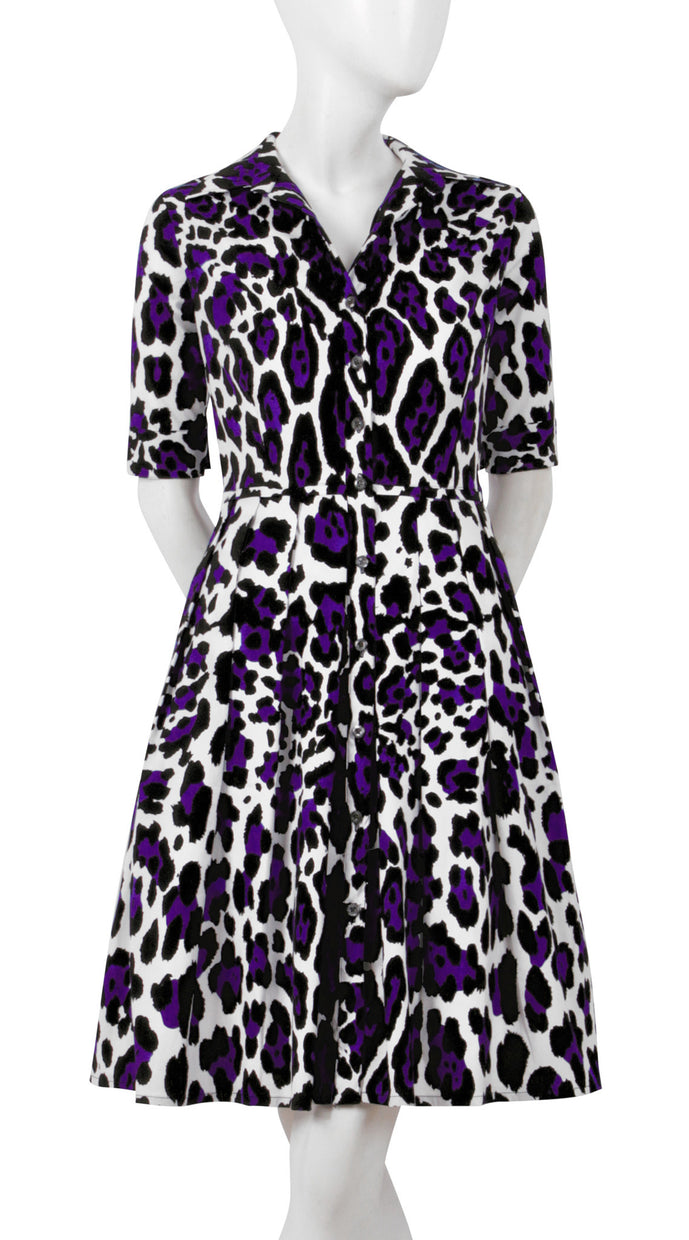 1/2 Sleeve | White Jaguar | White Lilac | Front | Shirt Dress By Samantha Sung